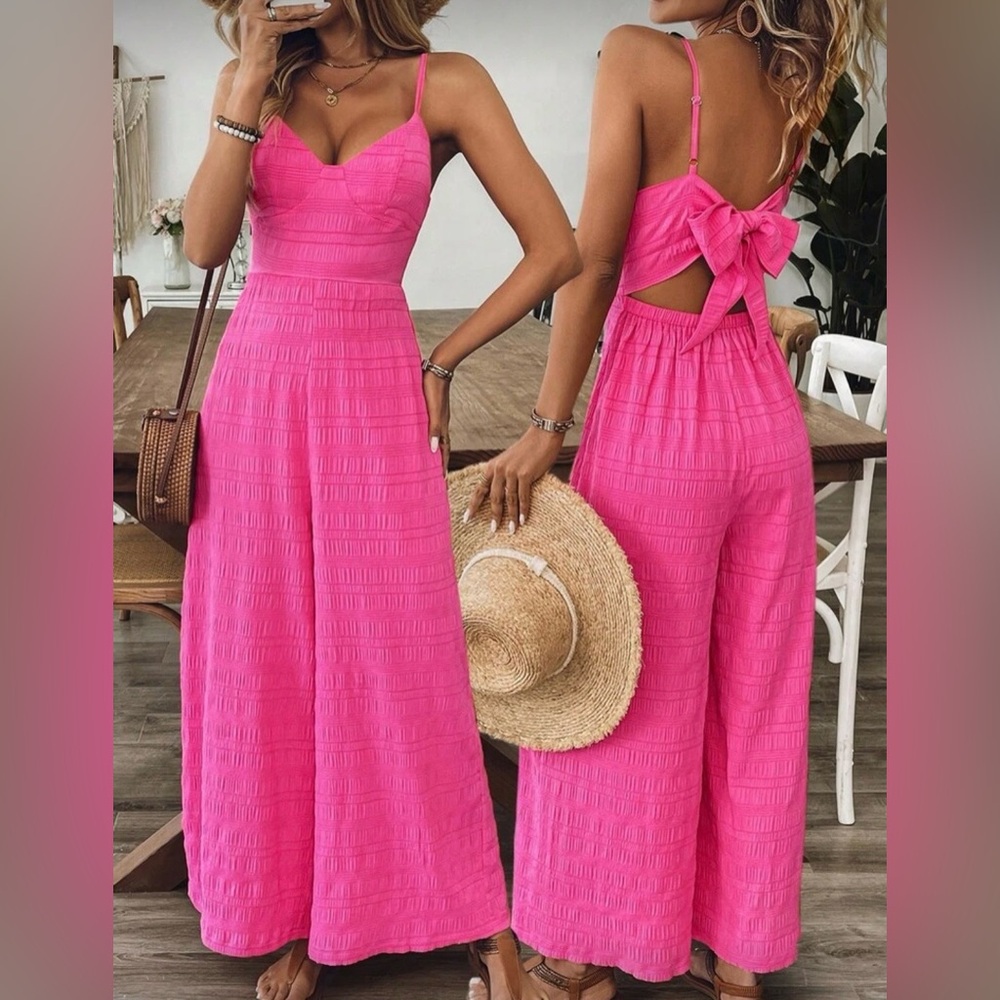 Hot Pink V-Neck Jumpsuit